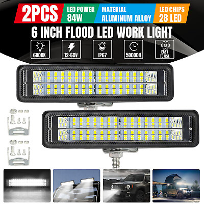#ad #ad 2x 6inch 84W LED Work Light Bar Flood Fog Lamp Offroad Driving Truck SUV ATV 4WD $14.48