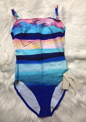 #ad GOTTEX Essence Multicolor 1 Piece Square Neck Swimsuit Missy Sunrise 6 NWT $182 $39.99